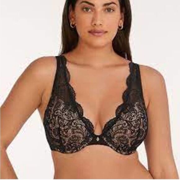 ThirdLove 24/7 Lace Contour Plunge Bra Black Padded Underwire 38F - Picture 1 of 4
